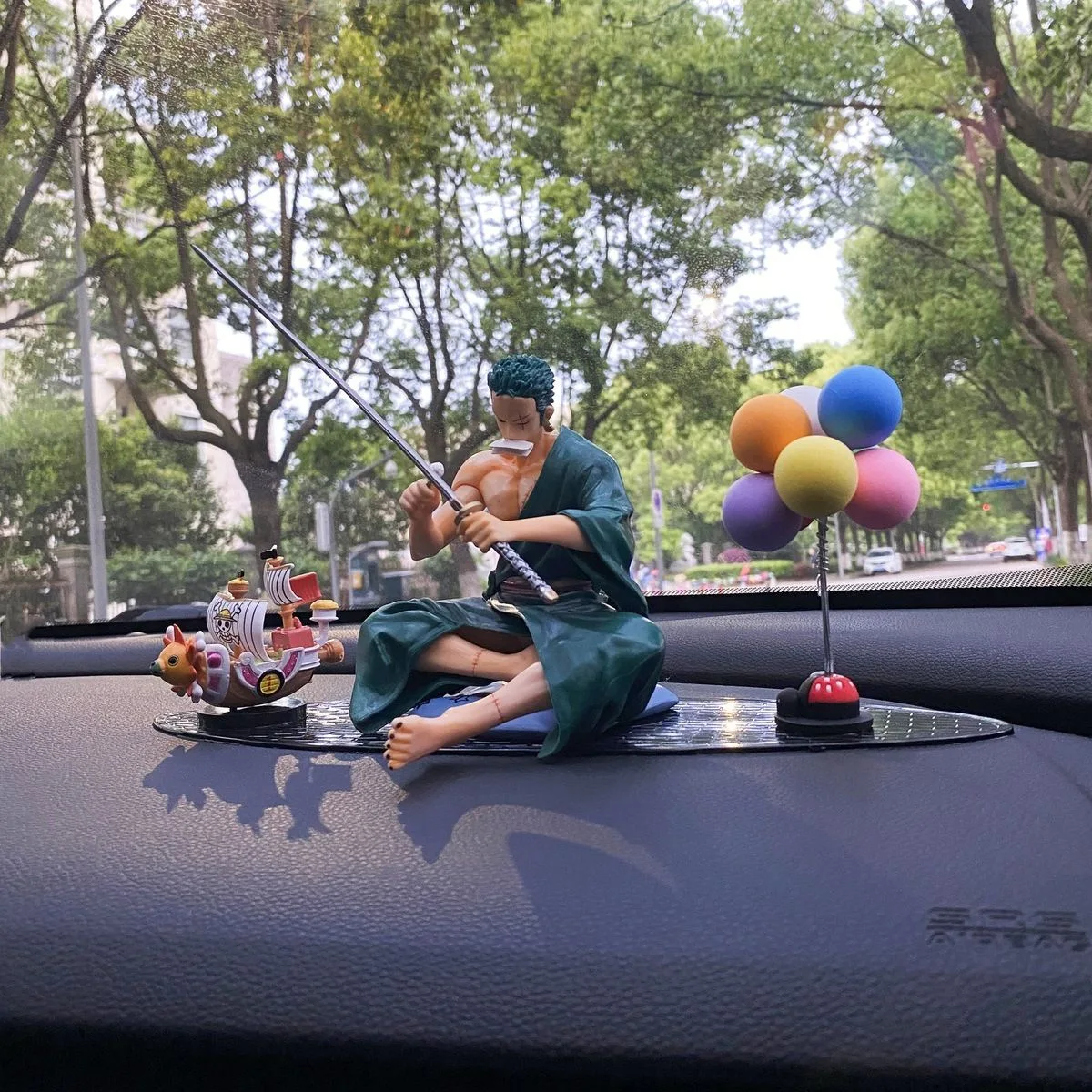 Zoro Style Anime Car Dashboard Figurine Sword Cleaning Green Hair Model Gift Ornaments Car Interior Decor Accessories