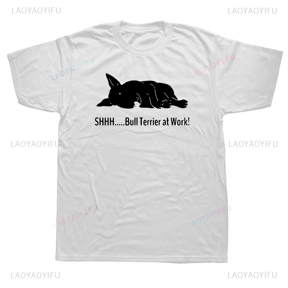 Funny Bull Terrier At Work T Shirts Humor Graphic Fashion Short Sleeve O-Neck Dog Dad Dogfather Gift Hip Hop T-shirt Casual Tees
