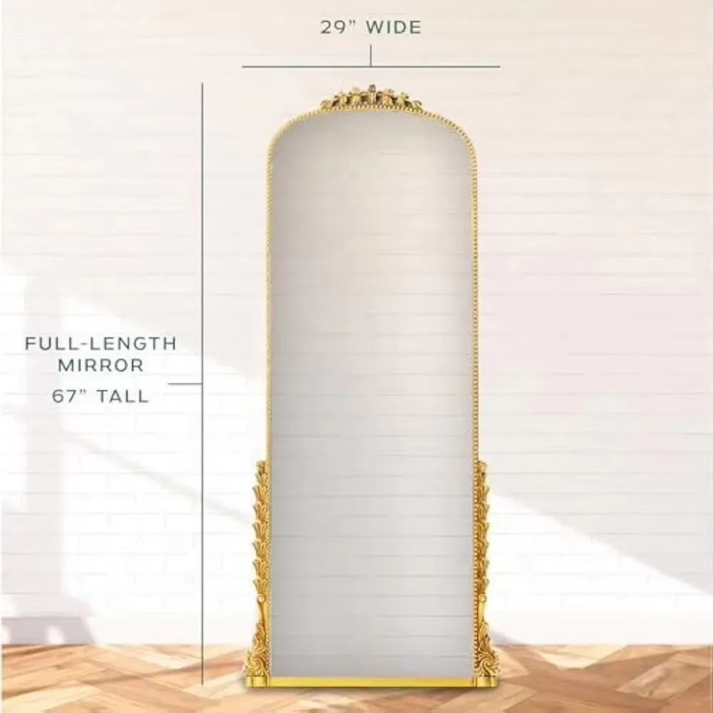 Full-length Gold Large Floor Mirror with Polyurethane Frame | Vintage Gold Baroque Full-length Mirror with Gorgeous Scroll Leaf