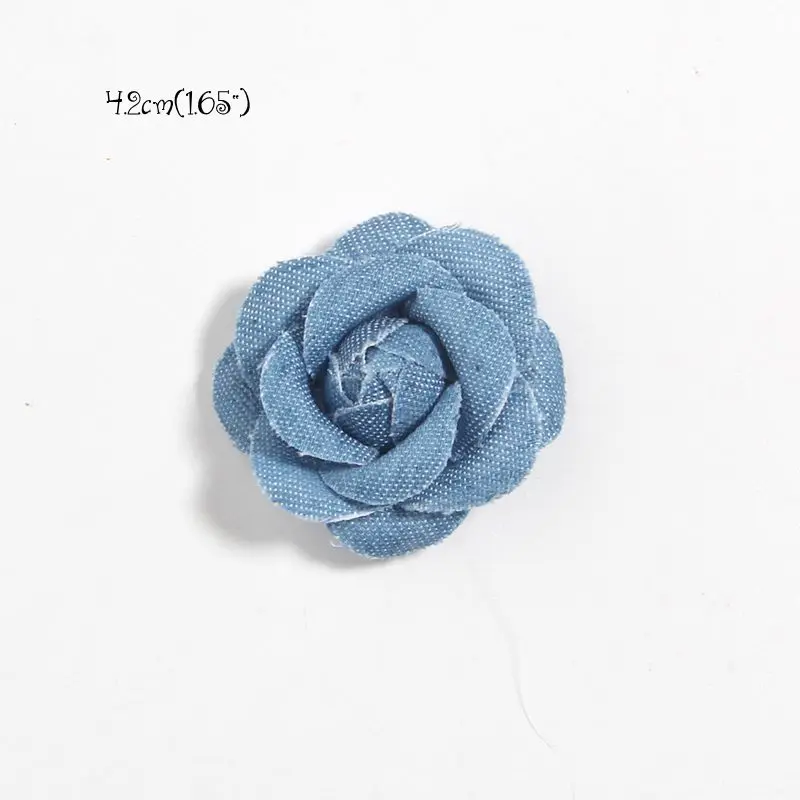 6Pcs Denim Fabric Flower Boutique Chiffon Lace Trim Flowers Wedding Decoration DIY Scrapbooking Bride Hair Veil Clothes Headwear