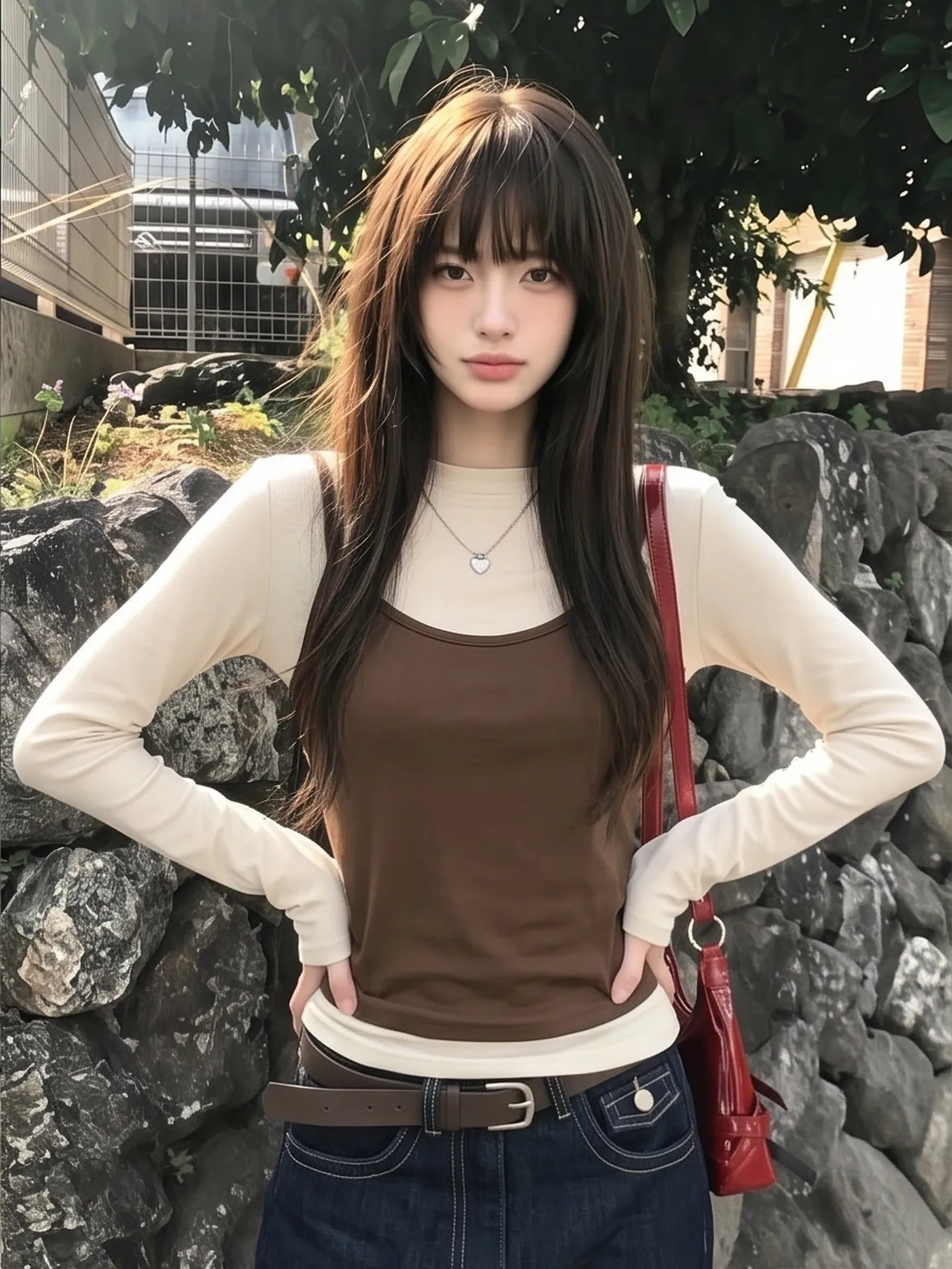 Korean Style Long Sleeve Slim Fit T-Shirt Women's Autumn Fashionable Layered Wear Top City Walk Pure Color round Neck Pullover