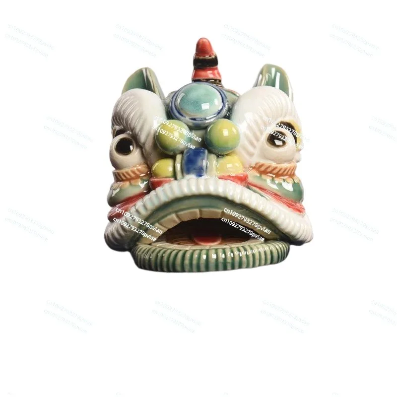 Lion dance lion head tea can ceramic ornament Shiwan doll Lingnan characteristic business gift souvenir