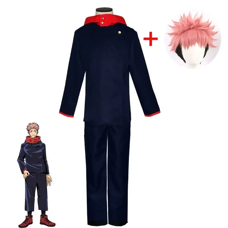 

Jujutsu Kaisen Yuji Itadori Full Cosplay Costume Set with Kugisaki Nobara Cosplay Hammer And Wig Anime Fans Costume