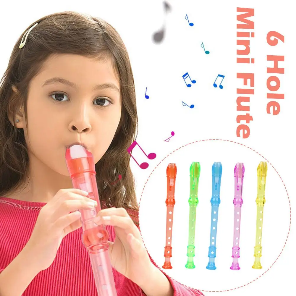 Mini flauto a 6 fori in plastica creativo per la prima educazione flauto trasparente strumento musicale per bambini colore casuale Z2H3