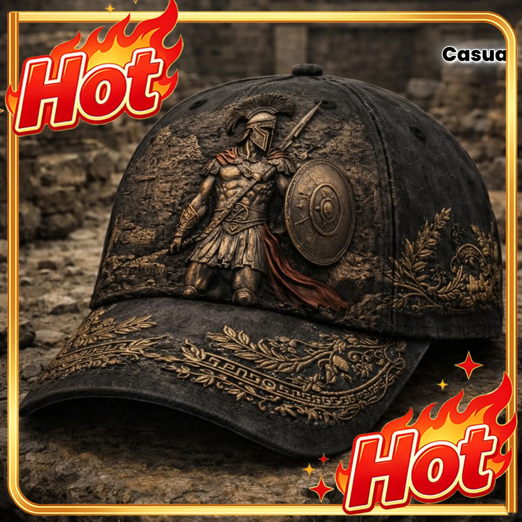 Custom [Spartan Baseball Cap] Men's Spartan Baseball Cap - Greek Roman Shield Design with Spartan Warrior Emblem, Historical