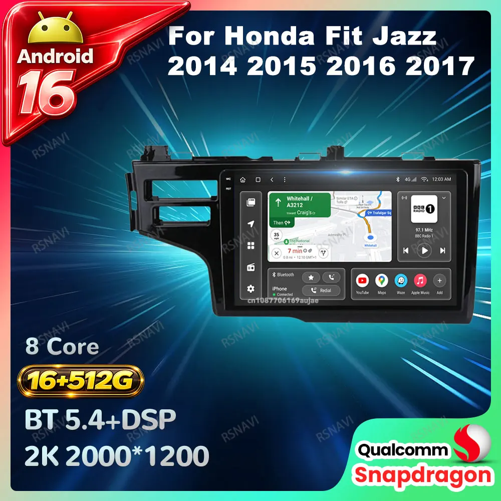 Car Radio Android 16 For Honda Fit Jazz 2014 2015 2016 2017 Autoradio Multimedia BT 4G LTE Viedo Player Wireless Carplay Auto