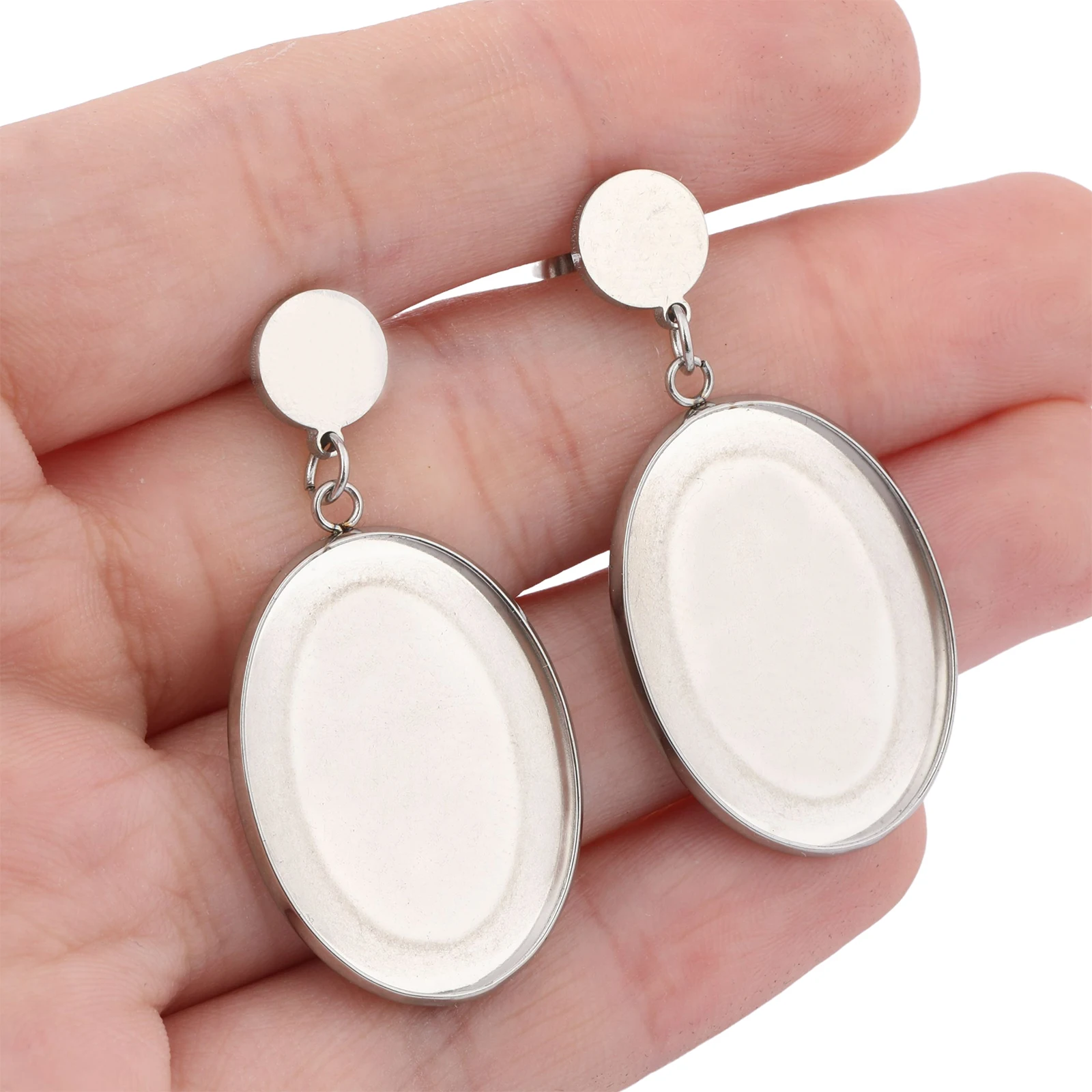 10pcs Stainless Steel Fit 18x25mm Oval Cabochon Earring Base Blanks Diy Post Earrings Bezel Studs Findings For Jewelry Making
