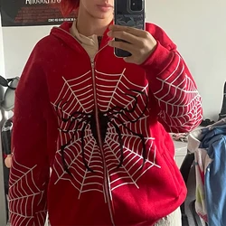 Teia de aranha vermelho gráfico hoodies roupas masculinas harajuku quente vintage grunge y2k zip up moletom com capuz para homem e mulher