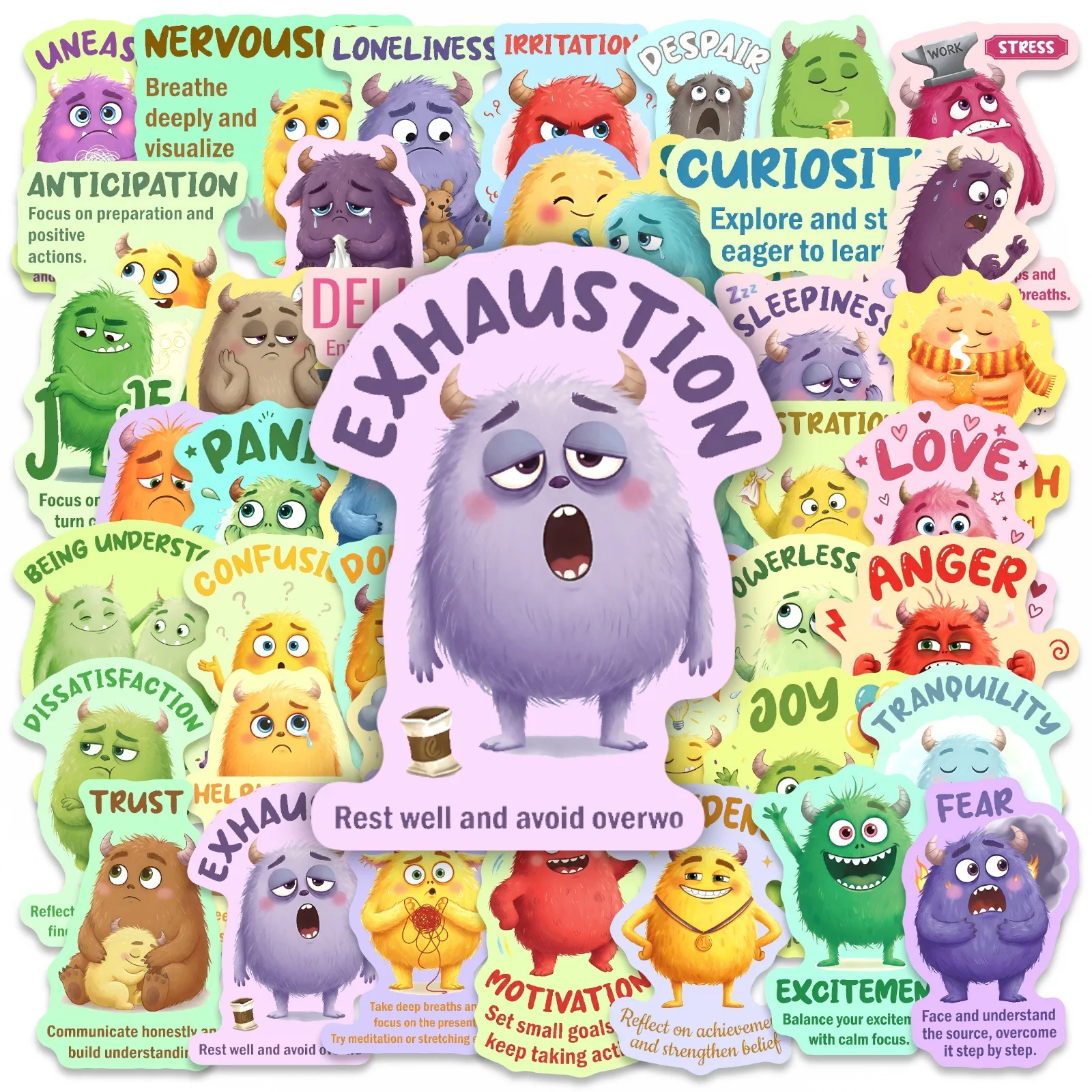 

25 Emotional Monster Stickers, Featuring Various Anthropomorphic Emotional Monster Images, Can Be Used to Express a Variety of Emotions, with Rich Patterns and Colors, and Cute Designs, Meeting the Needs of Decoration and Emotional Expression. Waterproof 