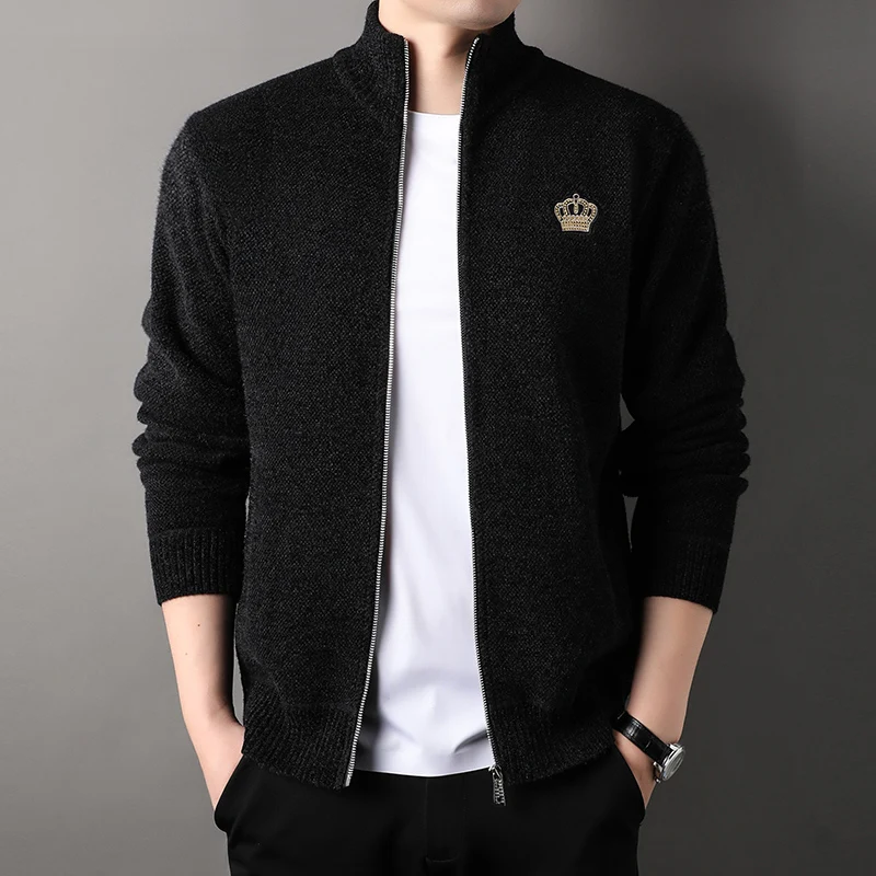 Men Korean Design Casual Cardigans Knitted Sweaters Male Autumn Winter Fleece Outwear Sweaters New Slim Cardigans Men's Clothing