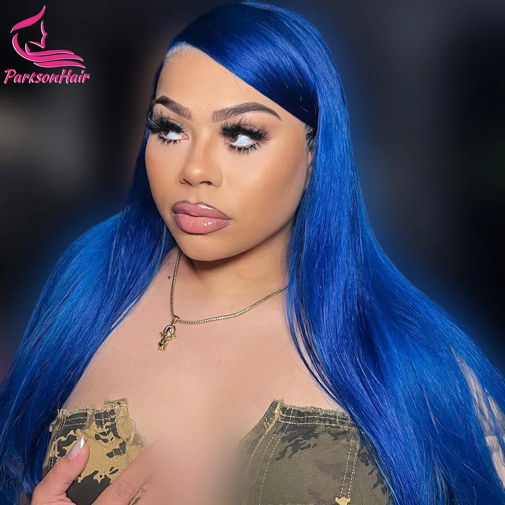 

Blue Transparent 13x6 HD 13x4 Lace Front Wig Straight 250 Density Remy Human Hair Wig Colored 613 Wigs For Women T Part Lace Wig