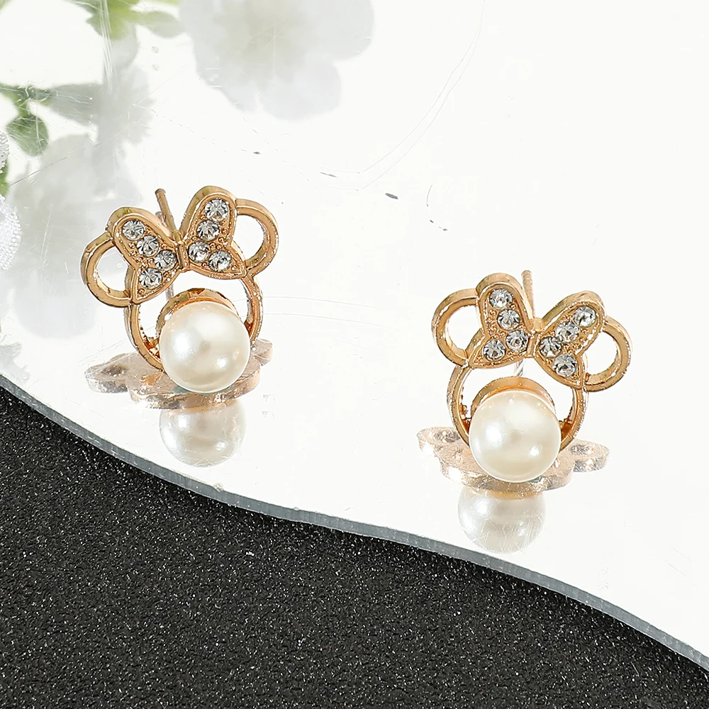 Disney Cartoon Mickey Mouse Earrings Cute Campus Youth Girls Earrings Fashion Rhinestone Earrings Wear Gifts