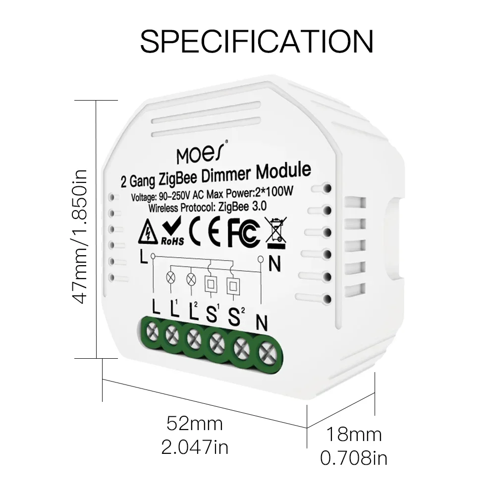 MOES Mini DIY Tuya ZigBee Smart 1/2 gang Light Dimmer Switch Module Hub Required Smart Life App Alexa Google Home Voice Control