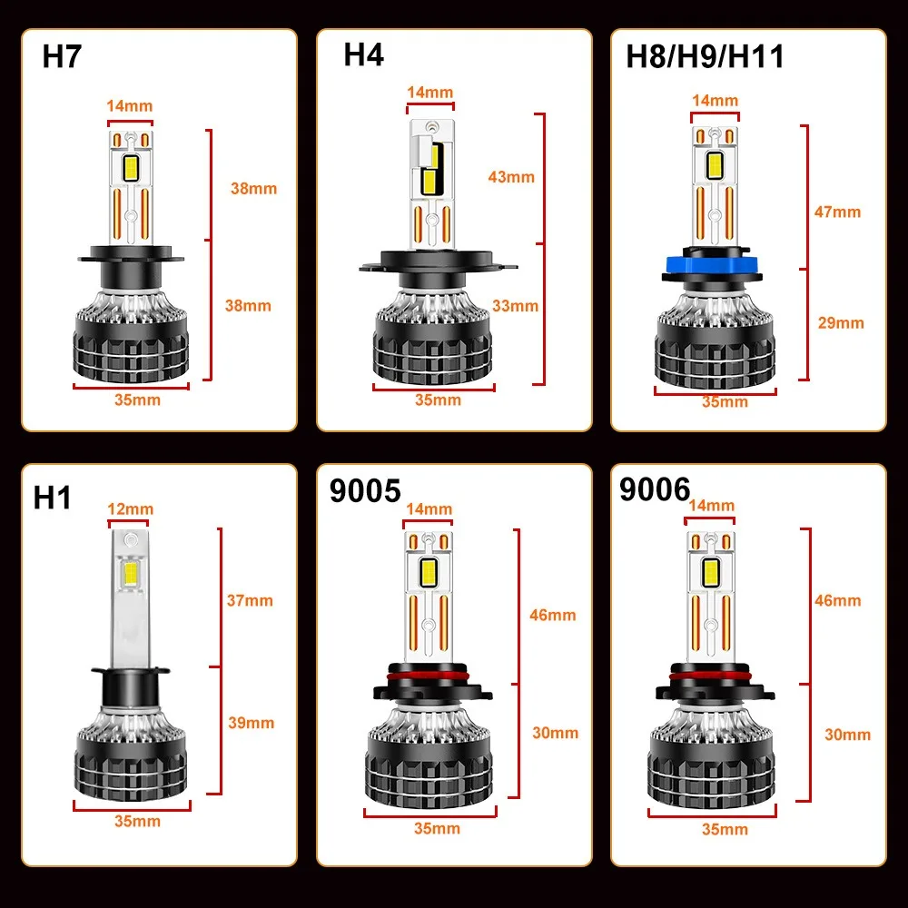 

12V 110W 6000K LED Headlight Bulbs H1 H7 H8 H9 H11 HB3 HB4 HIR2 H4 HB2 9005 9006 9012 9003 High Power Dual Copper Tube