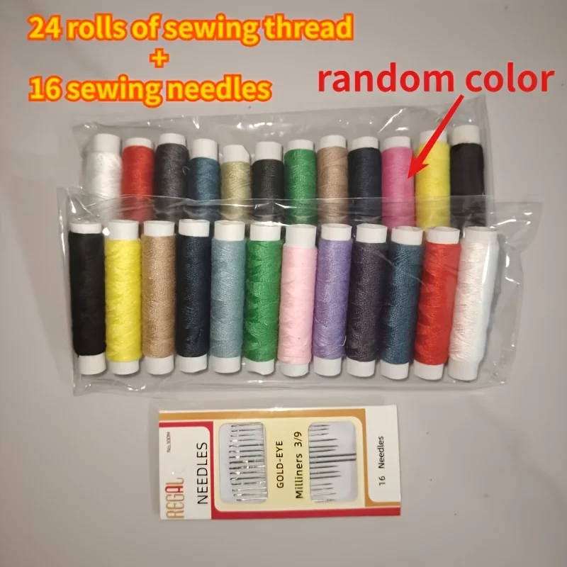 40-teiliges Nähgarn-Set, 24 Rollen Garn + 16 Nadeln, weich, langlebig, DIY-Reparaturzubehör für den Haushalt