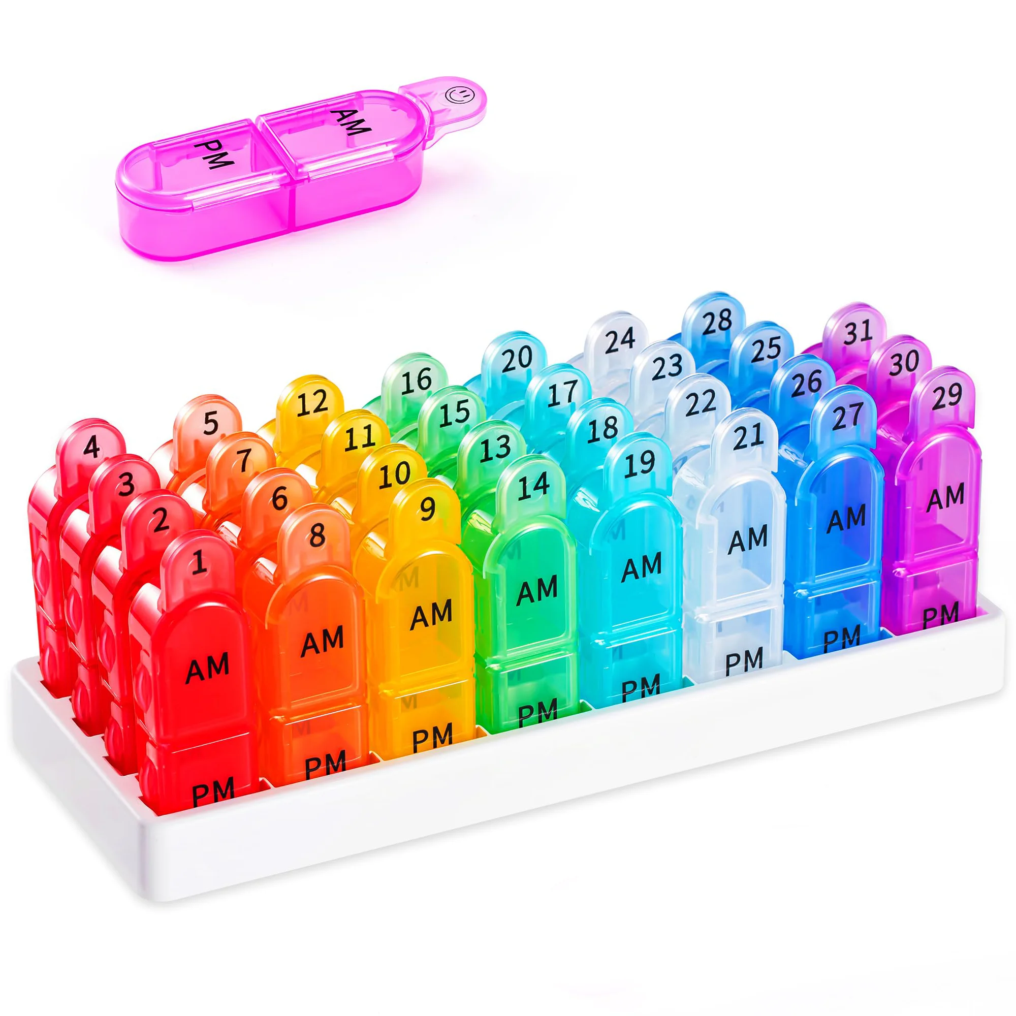 

Monthly Pill Organizer 31 Days AM PM, 32 Compartments Weekly Medication Case with Detachable Daily Pill Box, Large Capacity Vita