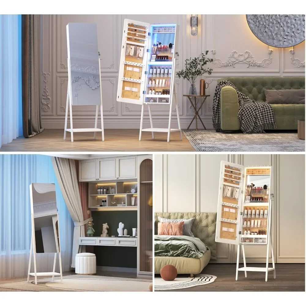 Mirror Cabinets with 2 Drawers, Free Standing, Full-Length Mirror, Jewelry Storage, Bottom Shelf,Bedroom Furniture,Free Shipping