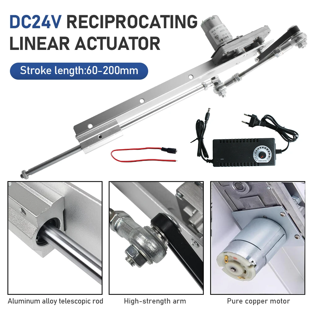 24V DIY Reciprocating Linear Actuator Motor Electric Push Rod 6-20cm for Hobby Projects Lab Experiments Mechanical Testing