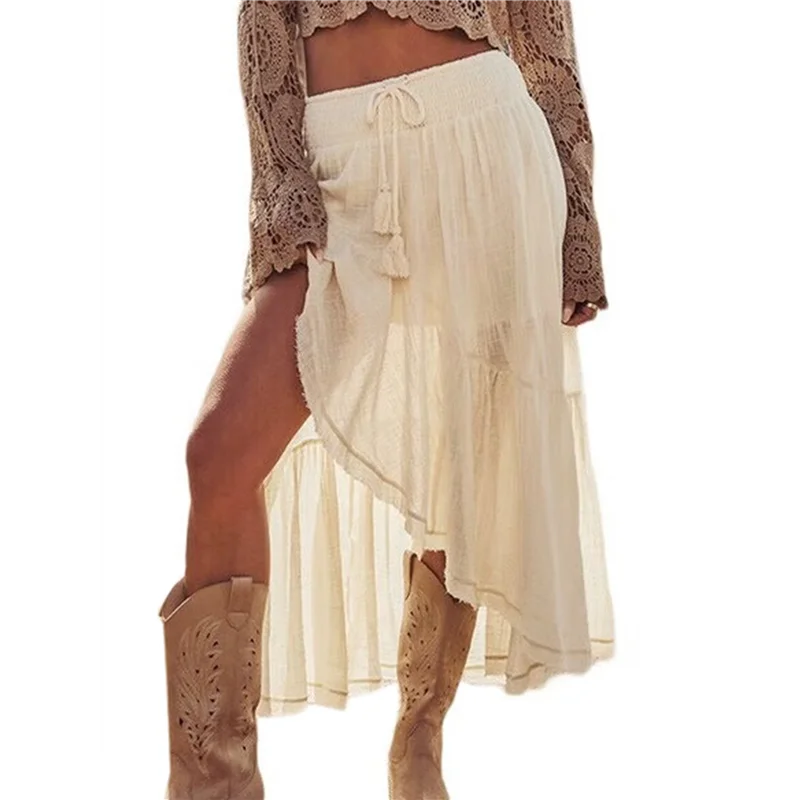 CYL-robe Maxi bohème occidentale pour femmes, été décontractée, asymétrique, ourlet haut-bas, jupe en jean de campagne, demi-jupe