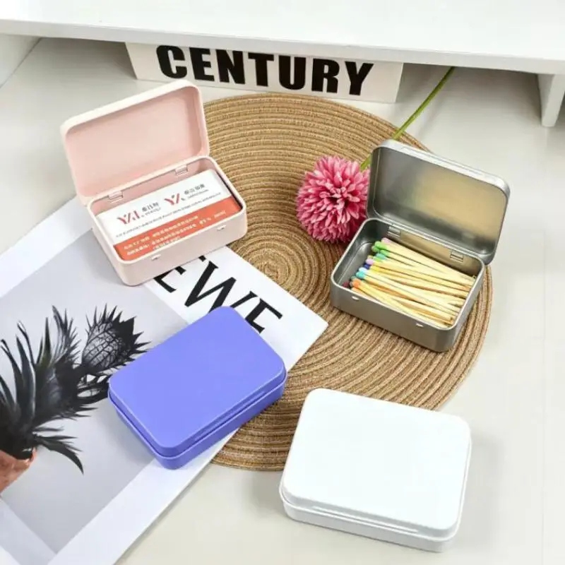 Rectangular Flip Top Metal Storage Tin Hinged Sealed Portable Case for Cigarette Candy Pill Household Storage