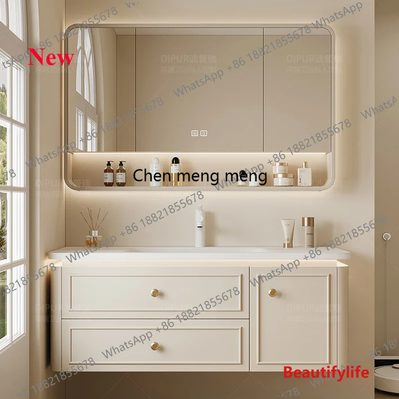 

A48 Modern Bathroom Cabinet Corian Integrated Ceramic Basin Oak Painted Cabinet French Premium Toilet Hand Wash Basin Combinatio