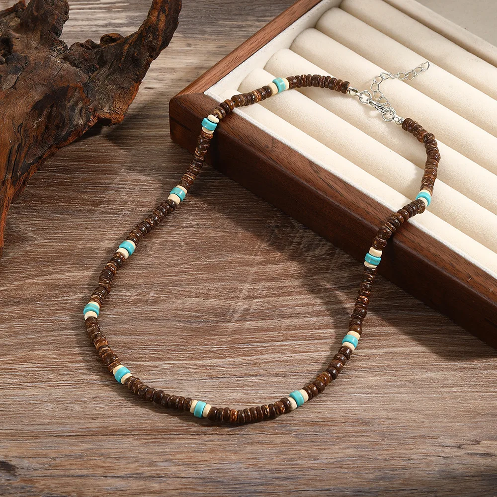 Böhmische Herren-Halskette aus handgefertigten Holzperlen, Hip-Hop-Retro-Schmuck, trendige Party-Accessoires – Detail 5