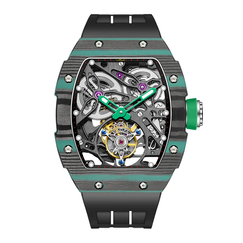 Haofa 1901 Orologio da uomo con movimento tourbillon automatico scheletrato Orologio da uomo con zaffiro tourbillon meccanico in fibra di carbonio di lusso da uomo