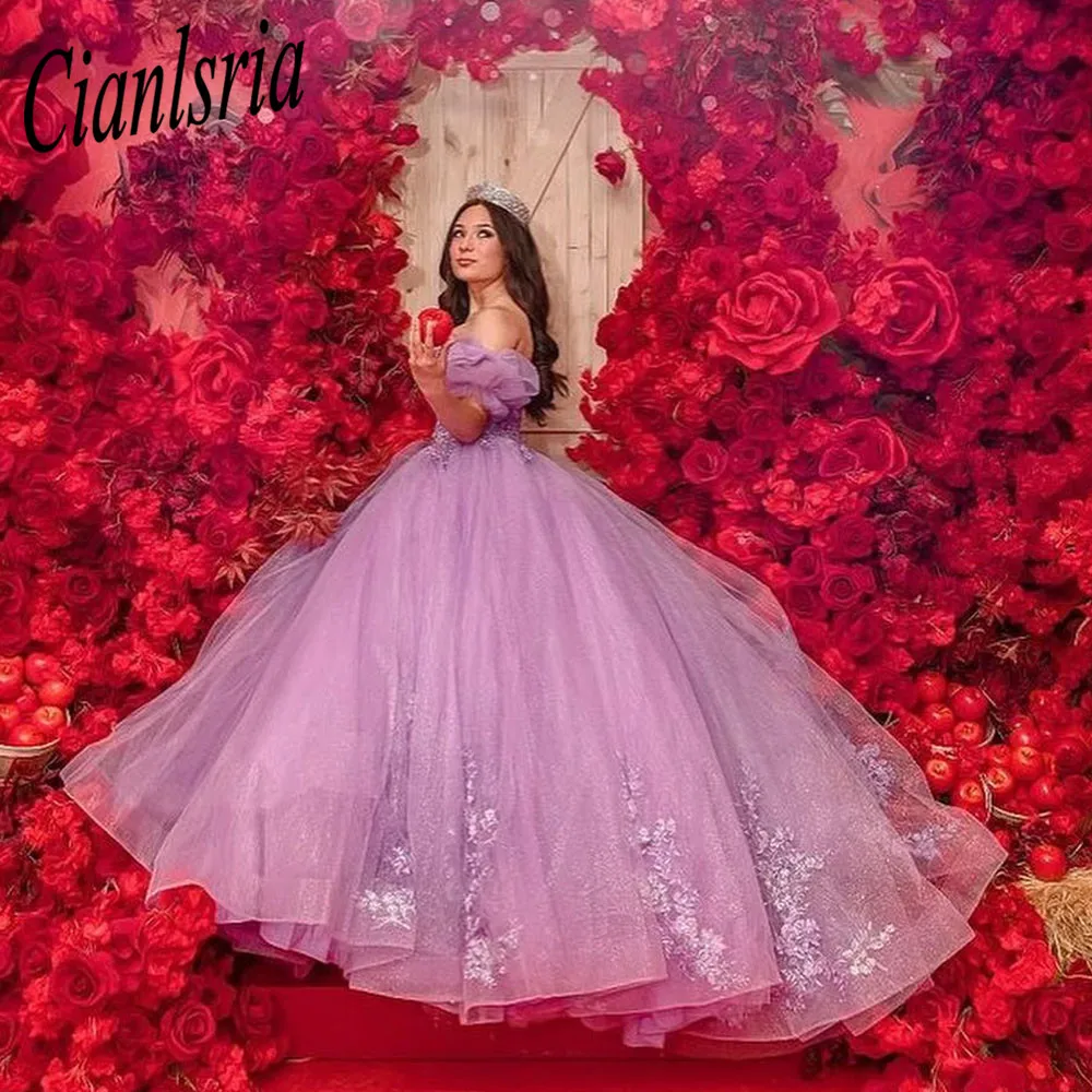 Vestido De quinceañera púrpura para niña, vestido De baile para niña dulce, flores en 3D, cuentas De XV Años, vestido De fiesta De cumpleaños