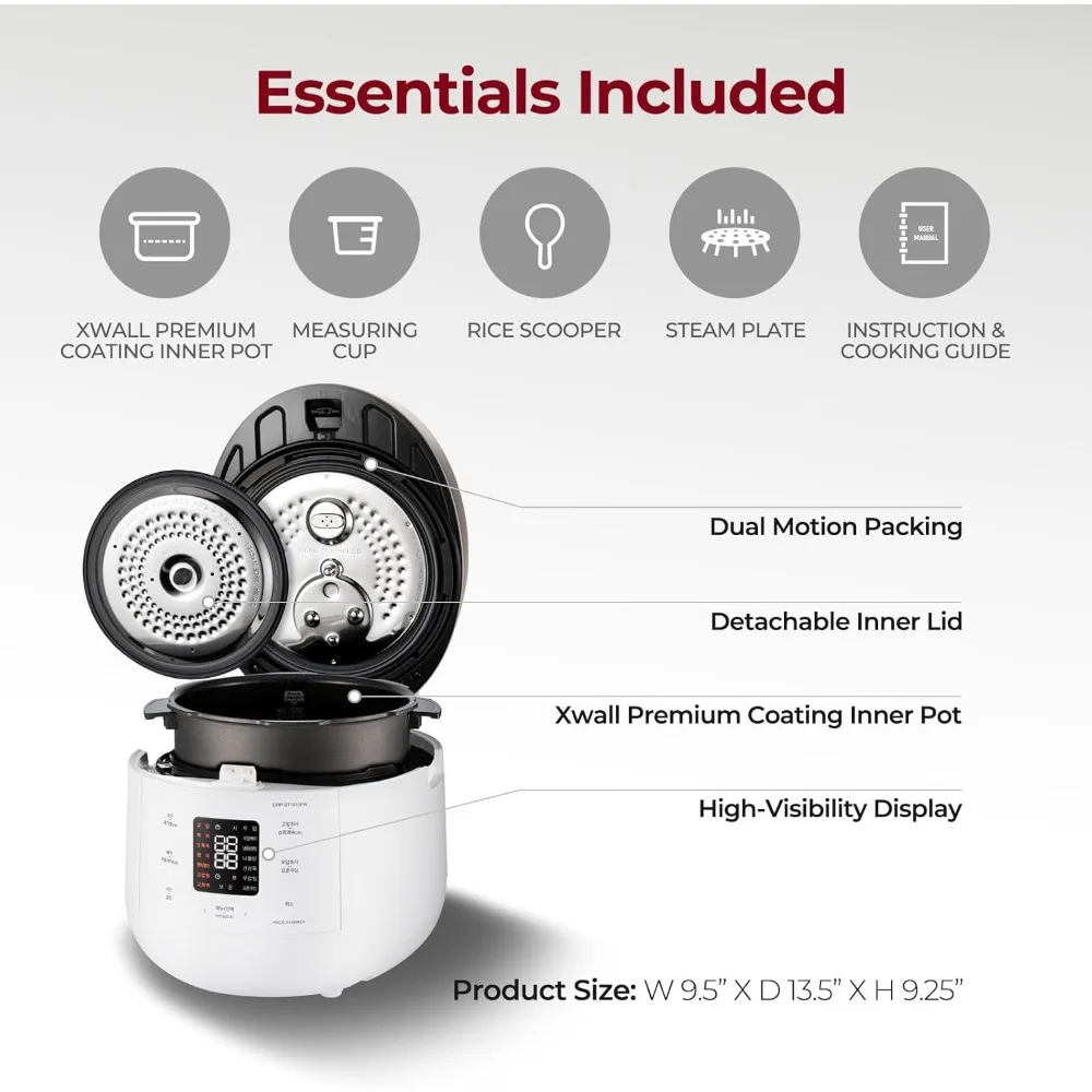 6-Cup (Uncooked) / 12-Cup (Cooked) Twin Pressure Rice Cooker & Warmer with Nonstick Inner Pot, 16 Menu Options,