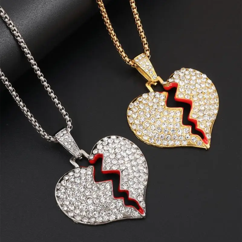 European and American Popular Hip-Hop Necklace Creative Design Broken Heart Pattern Pendant Necklace Rock Party Accessories