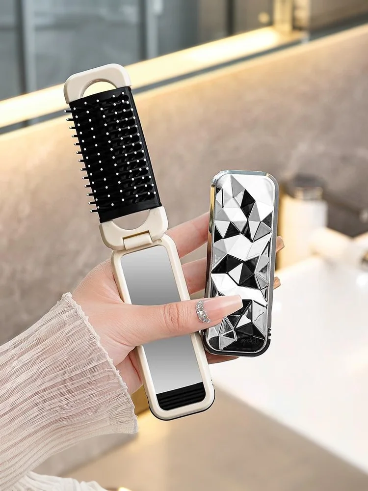 2-in-1 Mini-Haarbürste, faltbarer Massagekamm, Kopfmassage, antistatisch, tragbarer Haarkamm, Spiegel, Luftkissen-Kopfhautmassagekamm – Detail 11