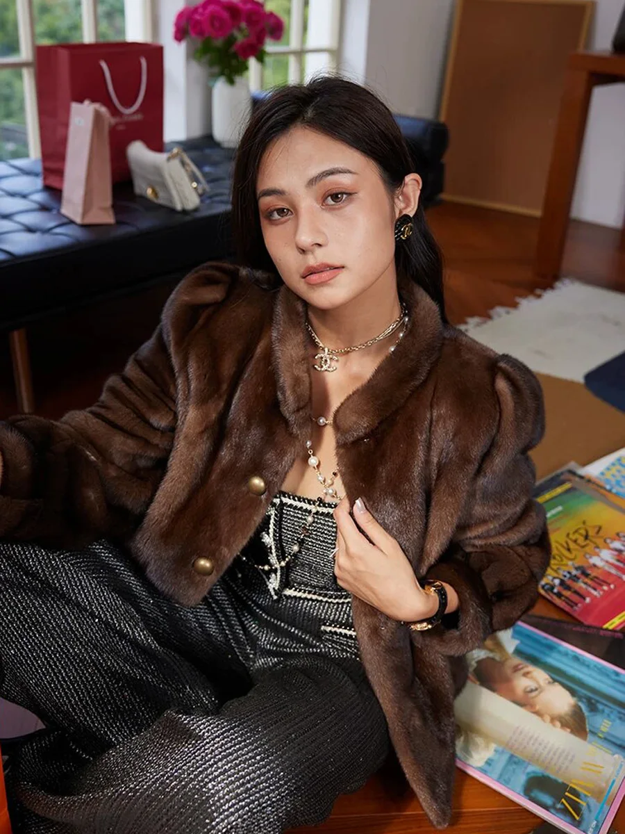HDHOHR 2026 New100% Real Mink Fur Coat Women Fashion Essential Natural Mink Coat Warm Short Leather Outerwear Winter Fur Jacket