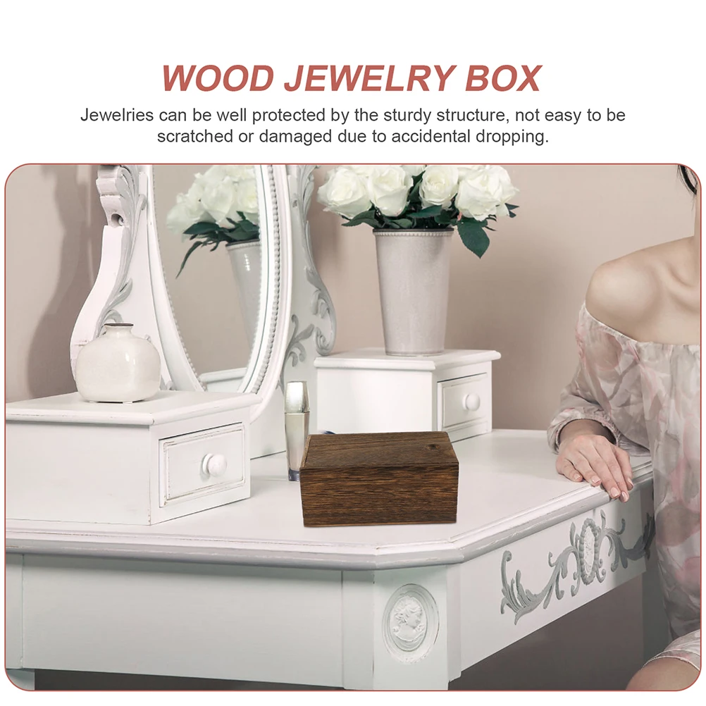2Pcs Wood Storage Box Sliding Lid Jewelry Organizer Compact Case for Multi-Purpose Trinket Storage Small Wooden Box with Lid