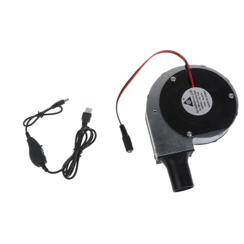 

5.5x2.1mm BBQ Fan 11cm 5000RPM 12V USB Powered Portable Blower with Speed Adjustment for Outdoor Cooking