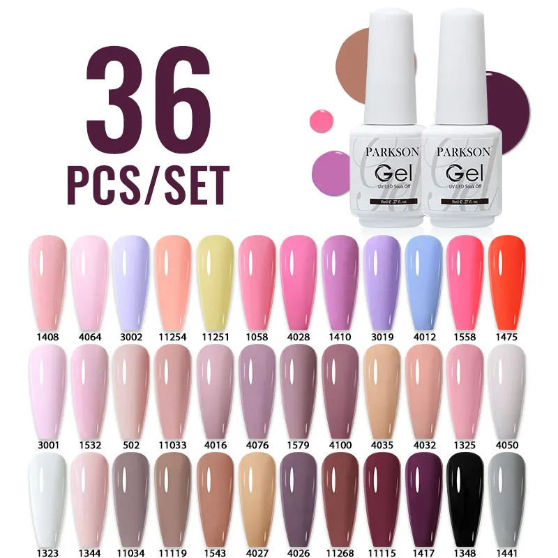 Parkson 36Pcs/Set 8ml Gel Nail Polish Set Colorful Semi Permanent UV Gel Soak Off Nail Art Gel Varnish Manicure Kit