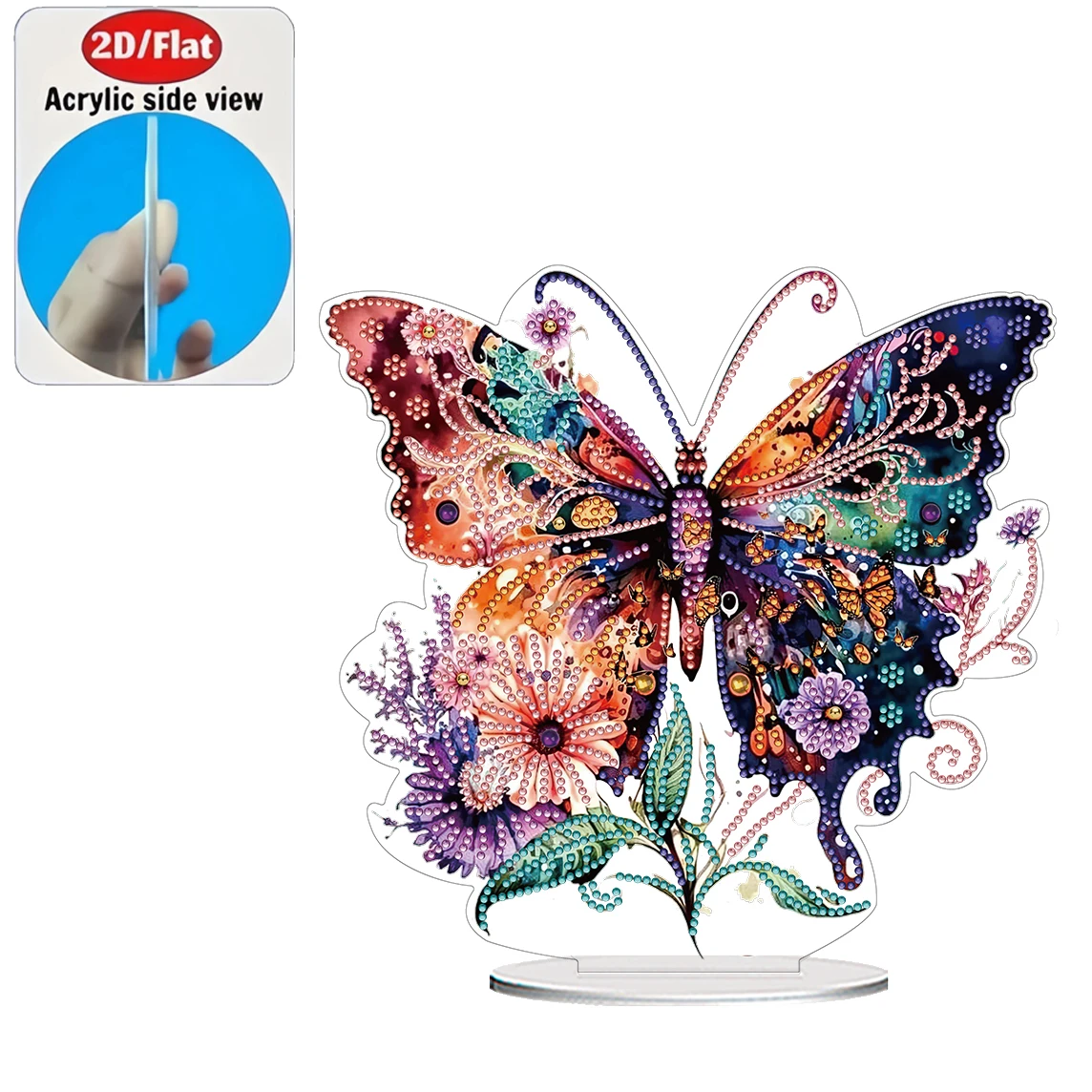 2D / Flat 1pc Butterfly Figurine Acrylic Welcome Plaque Diamond Painting Desktop Ornament Set, Shiny Wall Decor, Holiday Gift