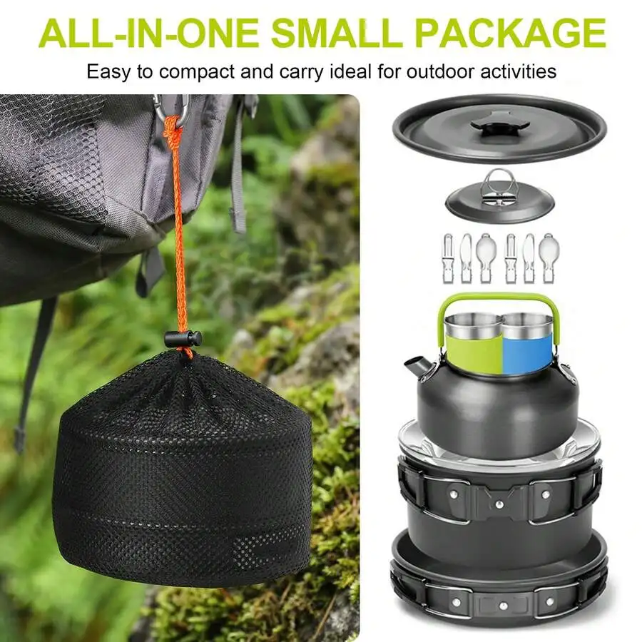11pcs Portable Outdoor Cookware Set,Camping Picnic Tableware Cookset Cooking Kit Lightweight With Cups Plates Forks Knives Spoon
