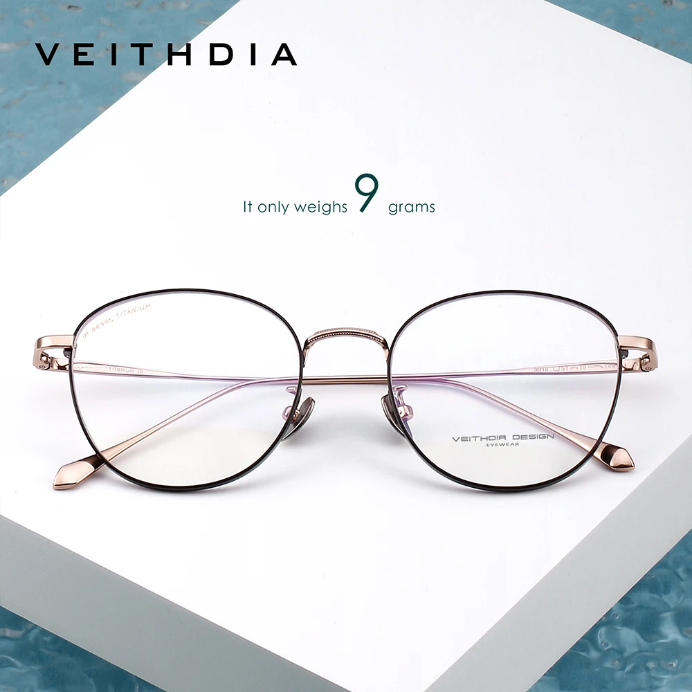 VEITHDIA Titanium Progressive Prescription Glasses Custom Photochromic Myopia Optical Eyewear Round Eyeglasses Frame V9918