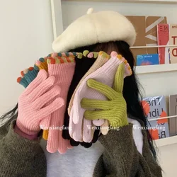 Koreanische ins kleine Bonbon bohne Winter Tau Finger gestrickte Handschuhe Frauen einfarbigen Touchscreen warmen wind dichten Fahrrad finger