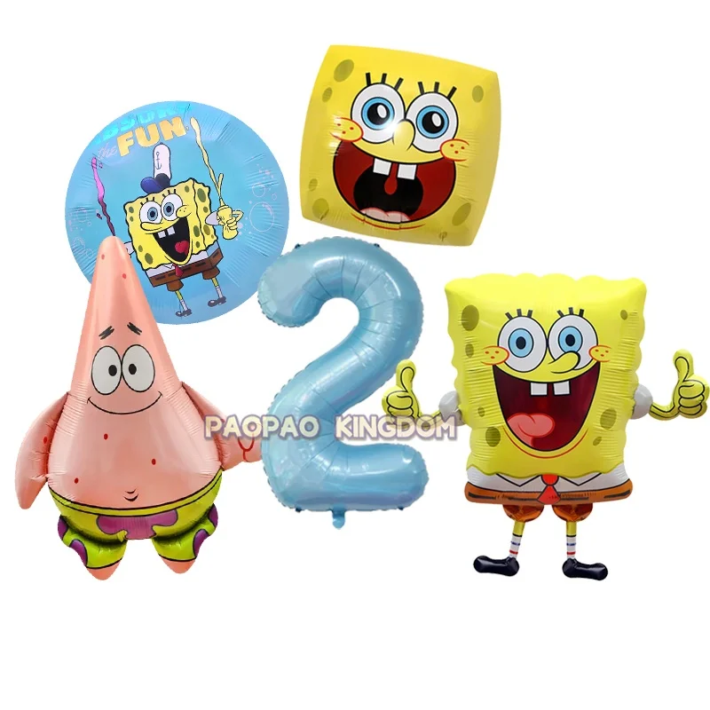 سبونجبوب سكوير بانتس بالون عيد ميلاد مجموعة رقم 1-9st احباط بالون حفلة عيد ميلاد سعيد خلفية ديكور هدايا الأطفال
