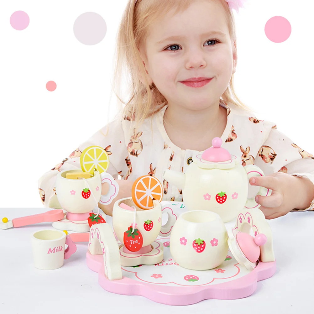 1 Set Articoli da tè per bambini Giocattoli Articoli da tè in legno Giocattoli Simulazione Articoli da tè rosa Giocattoli Giocattoli per bambini in legno (Accessori per colore casuale)