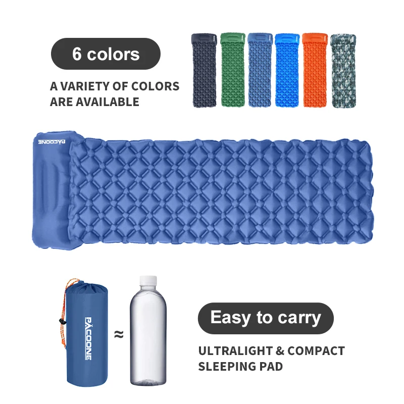 PACOONE Outdoor Sleeping Pad Camping Inflatable Mattress with Pillows Travel Mat Folding Bed Ultralight Air Cushion Hiking NEW