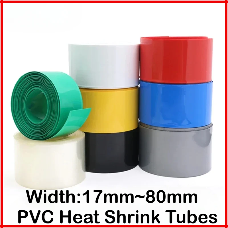 18650 Lipo Battery PVC Heat Shrink Tube Pack 2/10m Width 17mm ~ 80mm Insulated Film Wrap lithium Case Cable Sleeve Blue Multi