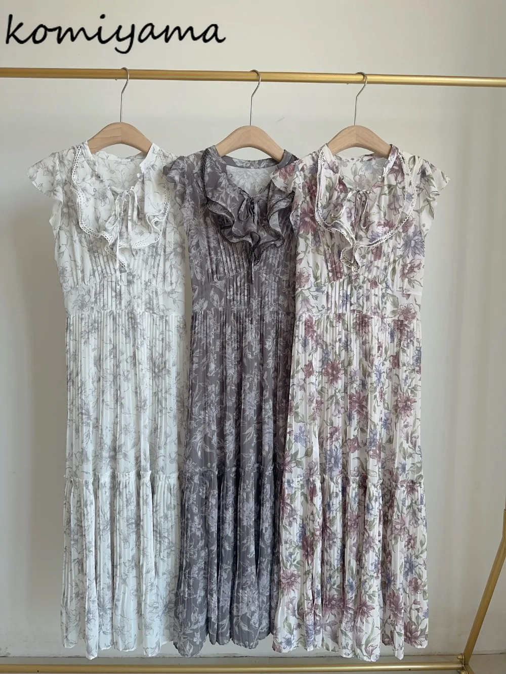 

Flying Sleeve 2025 Vestidos Summer New Ruffles Dress Japan Print Dresses Woman High Waist A-line Robe Pleated Ropa De Mujer