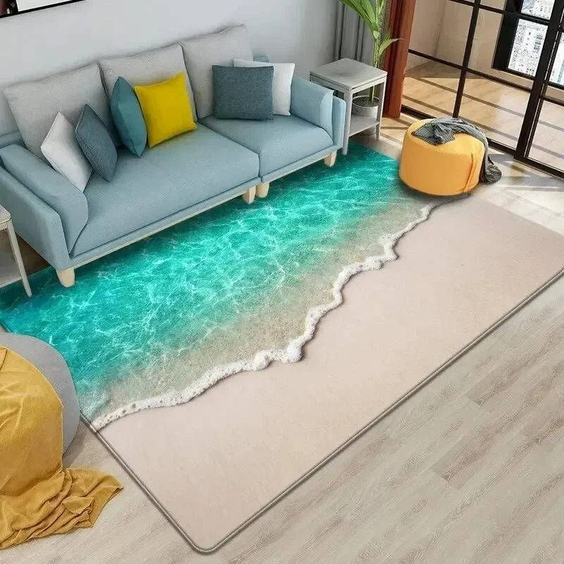 

TR01 3D Sea Beach Carpet For Living Room Bedroom Anti-Slip Parlour Sofa Floor Large Area Decor Rug Home Hallway Balcony Bathroom