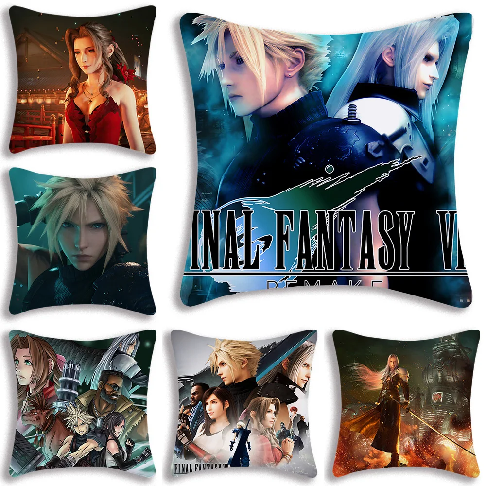 F-Final F-Fantasy VII RemakeS Pillow Covers Cartoon Sofa Decorative Home Double-sided Printing Short Plush Cute Cushion Cover