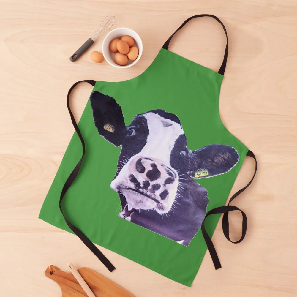 

Cow Elsa Black and White Friesian Milk Cheese Moo Farm Frugal peaceful Apron Trim Cloth chefs Waterproof women Apron