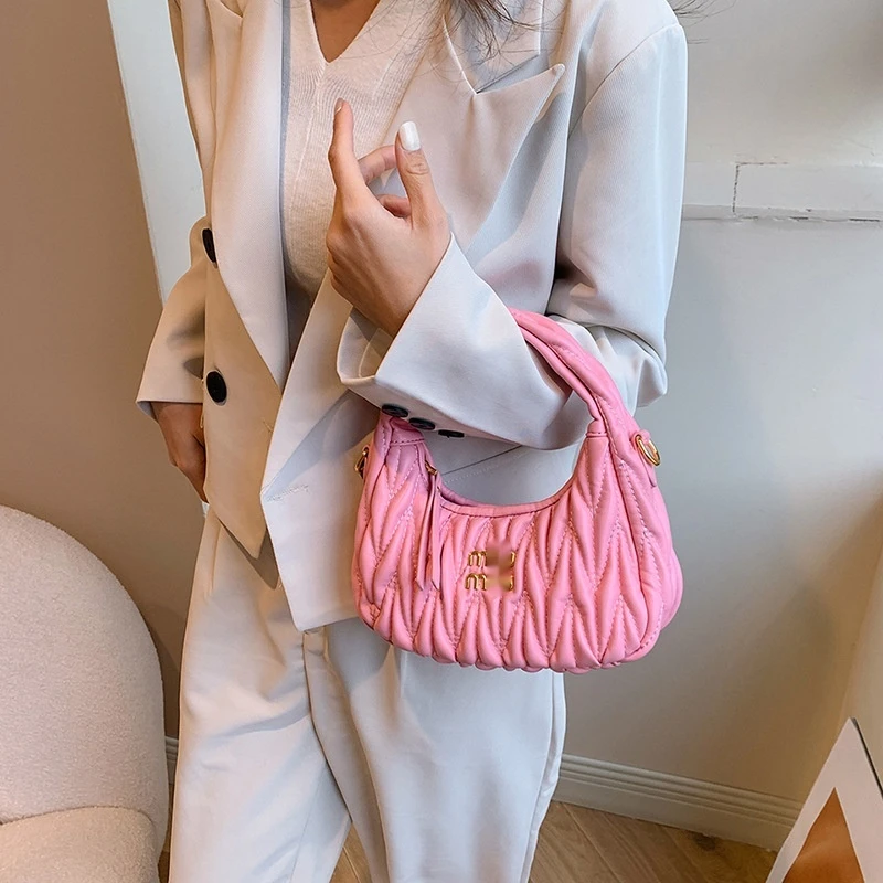 Fashionable Pleated Underarm Bag Shoulder Bag Casual Fashion Simple And Fashionable Sweet And Trendy Handbag Girls Birthday Gift