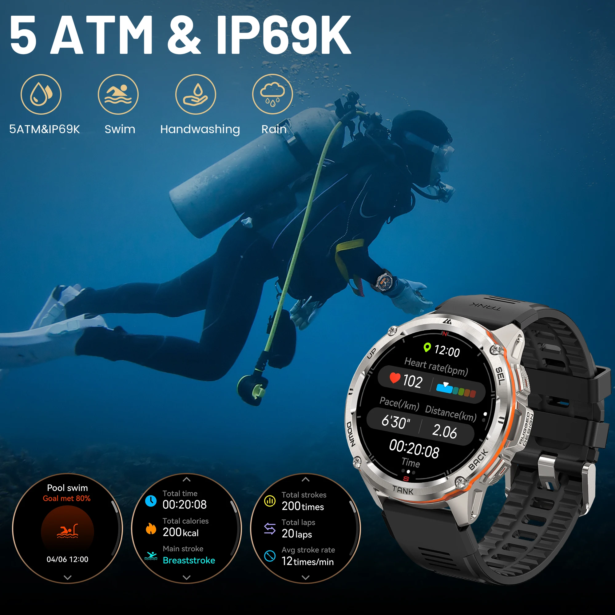 KOSPET TANK-T3 Ultra GPS Relógio Inteligente para Homens, 470mAh, Digital Fitness Smartwatch, AMOLED, Bluetooth Relógios Eletrônicos, Original, 2022