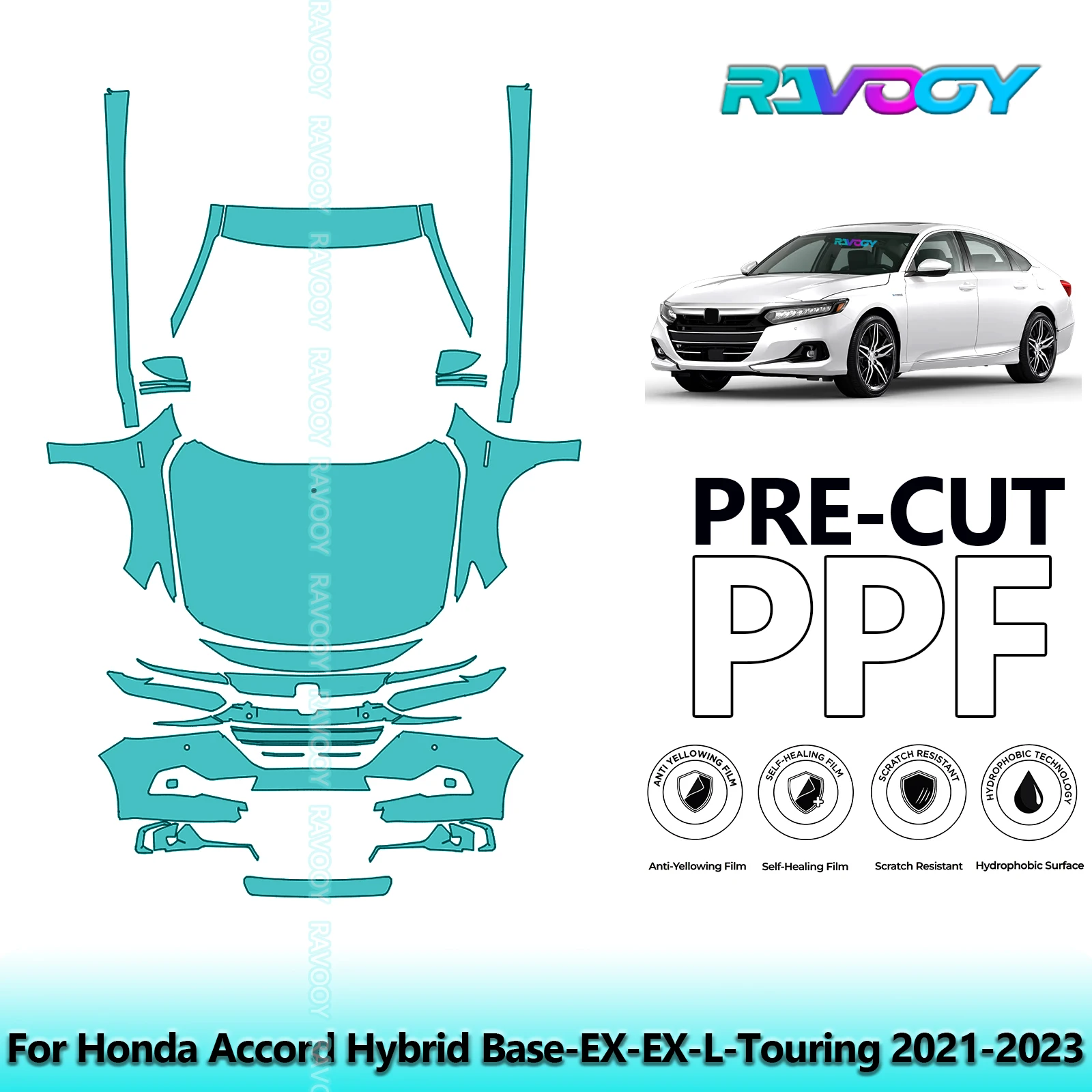 

8.5Mil Precut Paint Protection Film PPF Clear Bra Front Kit+Rockers For Honda Accord Hybrid Base-EX-EX-L-Touring 2021-2023